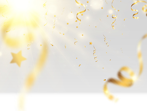 Confetti Vpn Golden Confetti Falls On A Beautiful Background Falling Streamers On ...