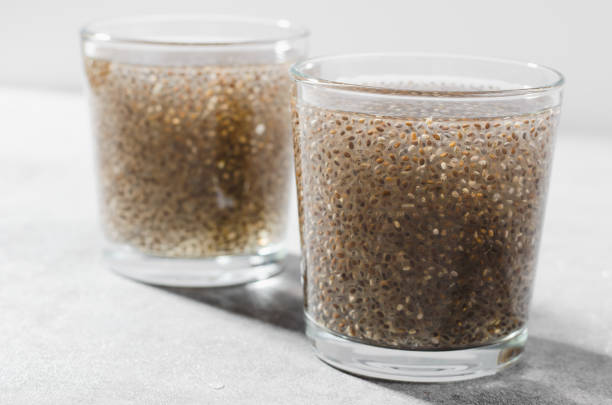istock Water with Chia Seeds, Healthy Drink on Bright Background 1496734991