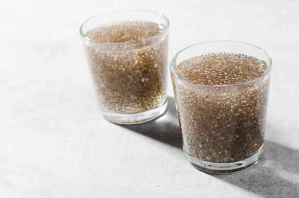 istock Water with Chia Seeds, Healthy Drink on Bright Background 1496735266
