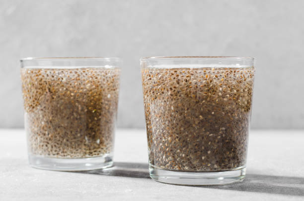 istock Water with Chia Seeds, Healthy Drink on Bright Background 1496735367