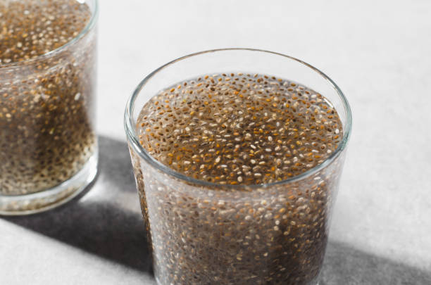 istock Water with Chia Seeds, Healthy Drink on Bright Background 1496736005