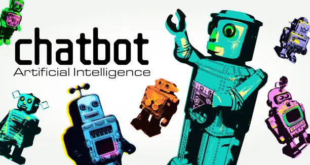 Vector illustration of Chatbots in Retro toy style