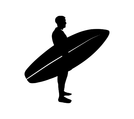 Surfing Logo Design. Surfer And Surfboard Silhouette. Vector Illustration.