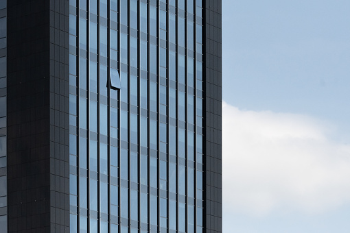 Vertical lines, human work, architecture, Lines, 
gray blue facades and reflections in the office building