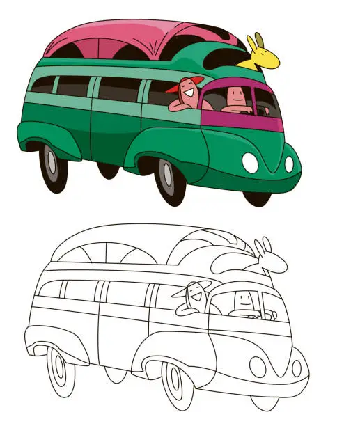 Vector illustration of a cute camper van and lovers