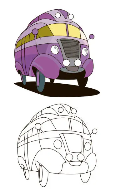 Vector illustration of vintage minibus front view