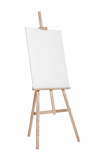 Wooden easel with canvas isolated on white. Artist's equipment