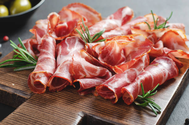 istock Cured Meat Platter, Coppa with Spices, Italian Antipasto, Appetizer over Dark Background 1496761966