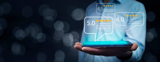 istock User give rating to service excellent experience on mobile phone application 1496763185