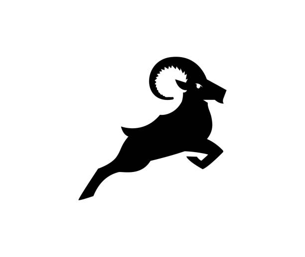 クリエイティブな抽象的なラムホーン羊の角羊のオオツノ攻撃ロゴベクター画像シンボル - ram bighorn sheep animal head animal themes点のイラスト素材／クリップアート素材／マンガ素材／アイコン素材