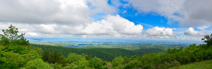 A panoramic image of the Great Appalachian Valley taken from the Blue Ridge Parkway.