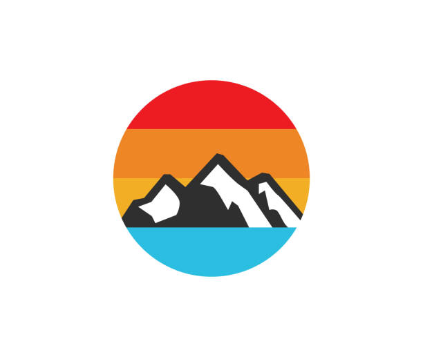 ilustraciones, imágenes clip art, dibujos animados e iconos de stock de diseño del logotipo de la montaña pico colina alta nieve círculo símbolo vectorial icono diseño ilustración - sunset winter mountain peak european alps