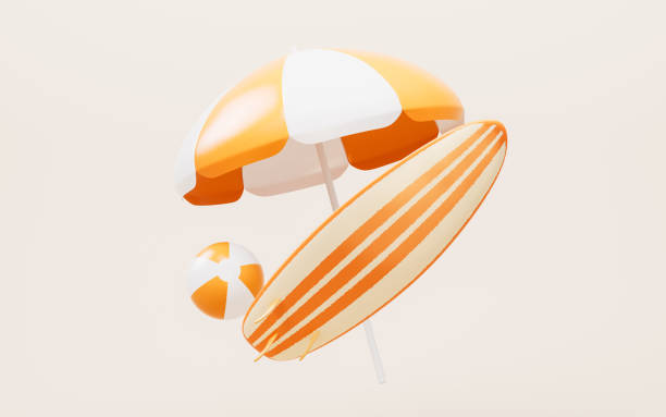 istock Surfboard and resort with cartoon style, 3d rendering. 1496792007