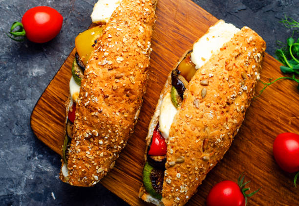 istock Grilled Vegetables and Mozzarella Cheese Sandwiches, Panini, Delicious breakfast or snack, Clean eating, Dieting 1496792961