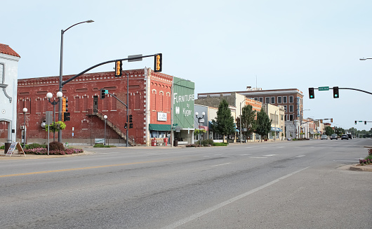 A view of the townscape in the morning light in Arkansas City, Kansas