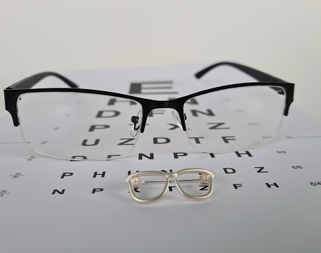 Eyeglass in optical shop, black eyeglasses in optical store
