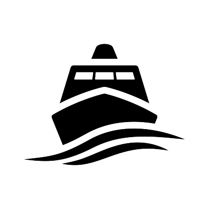 Ship icon. Black silhouette. Front view. Vector simple flat graphic illustration. Isolated object on a white background. Isolate.