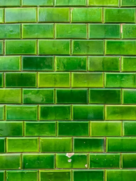 Photo of Green rectangular ceramic tiles wall