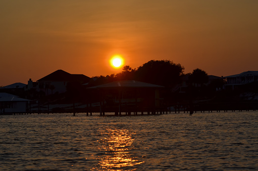 Sunset over Ono Island, seen from Old River, Orange Beach, Alabama