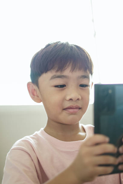 istock Close-up boy sitting using mobile phone at home 1496811044