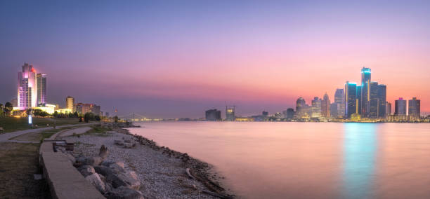 istock The Detroit and Windsor Skyline at Dusk 1496811415
