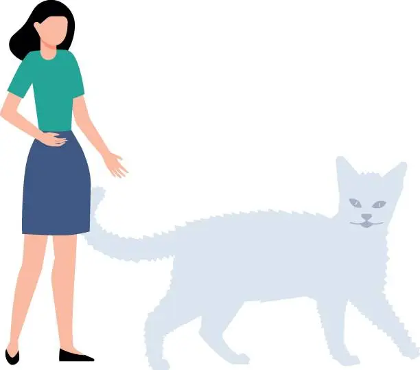 Vector illustration of The girl is looking at the fox.
