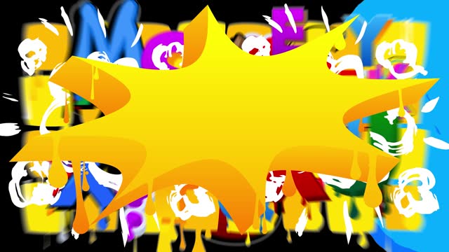 Yellow Graffiti Speech Bubble animation with busy colorful background.