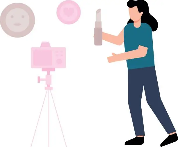 Vector illustration of The girl is making cosmetic promotion videos.