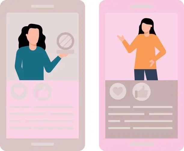 Vector illustration of Girls are making social videos.