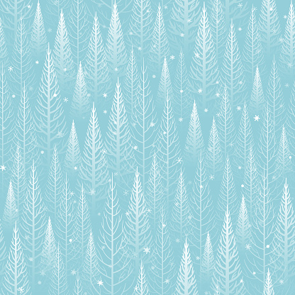 Seamless turquoise blue vector trees or forest winter Christmas background.