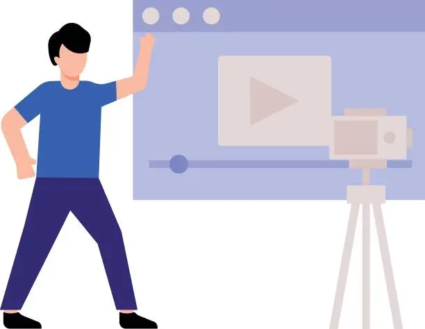 Vector illustration of The boy is shooting a social video.