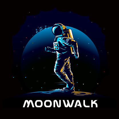 Astronaut doing moonwalk dancing activity  illustration for poster, tshirt graphic, etc.