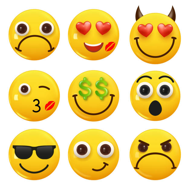 istock Set of 3d icon yellow color smile emoji. Set Icon Smile Emoji. Vector 1496827848