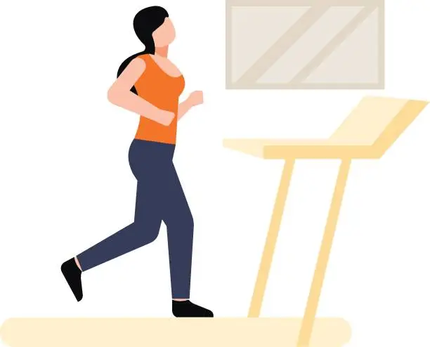 Vector illustration of The girl is running on the treadmill.