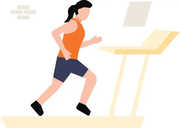 Vector illustration of The girl is running on the treadmill.