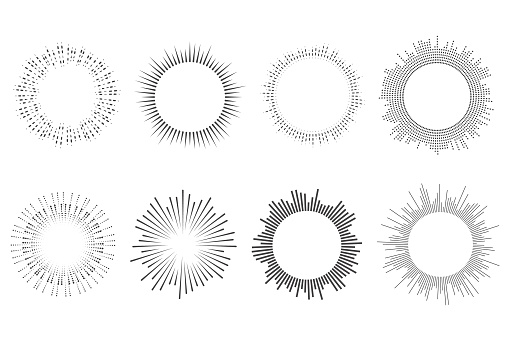 Circle sound wave. Circular music audio round. Radial graphic of voice. Abstract equalizer. Symbol of waveform burst rays. Vector set on white background.