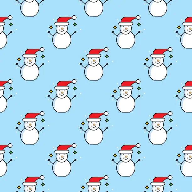 Vector illustration of Cute Smowman Seamless Pattern