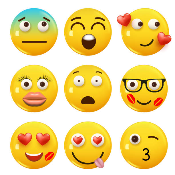 istock Set of 3d icon yellow color smile emoji. Set Icon Smile Emoji. Vector 1496834564