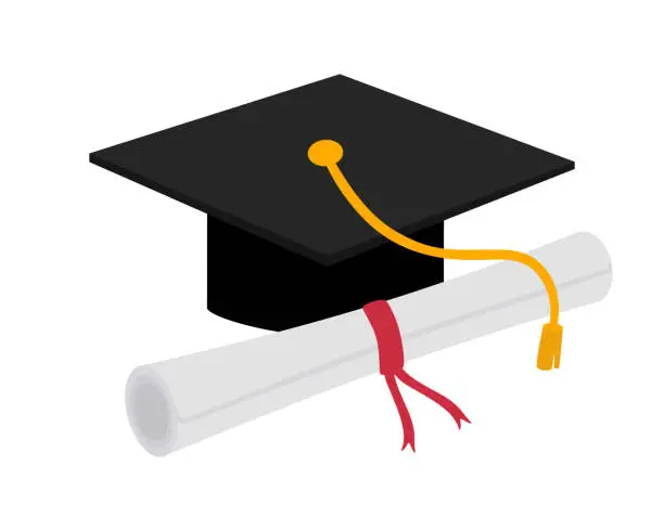 Vector illustration of Graduation Cap And Rolled Diploma