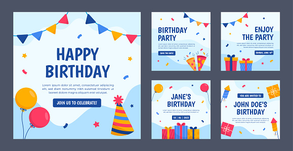 Birthday Celebration Social Media Post Template Collection Set