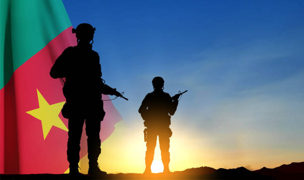 istock Silhouettes of soldiers on background of sunset 1496838160