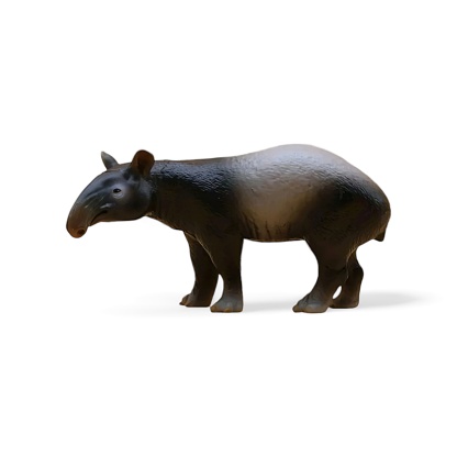 Close-up of a miniature toy tapir animal side view against a white background