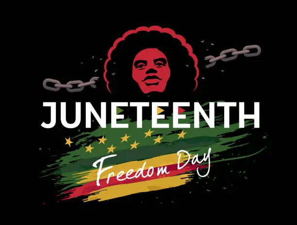 Vector illustration of Juneteenth Celebration. Juneteenth Independence Day. Breaking chains African American Woman.