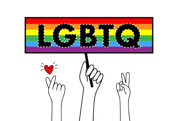 Vector illustration of LGBTQ rainbow text banner. Gay parade. Rainbow flag. Lesbian, bisexual, transgender concept.