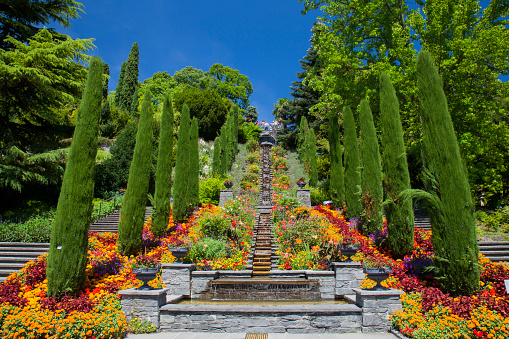 Italy Flower stairs and bed of flowers, Mainau Island, Baden-Wü
