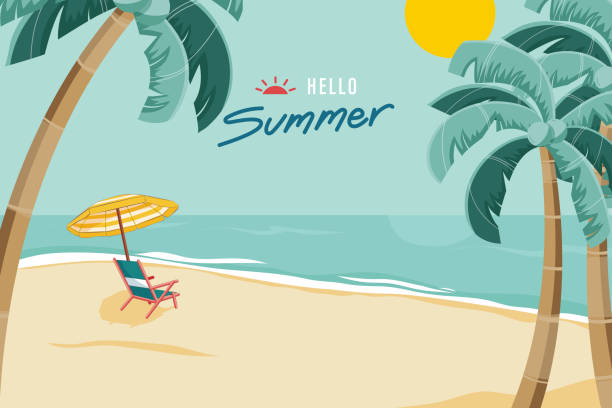 letní plážové pozadí s prostorem pro textový vektorový design - slunečník osobní doplněk stock ilustrace