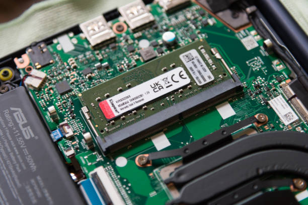 Closeup focus to Silicon M.2 NVMe SSD storage in the Asus vivobook Bangkok,Thailand - May5 , 2023 : Closeup focus to Silicon M.2 NVMe SSD storage in the Asus vivobook solid state disk photos stock pictures, royalty-free photos & images
