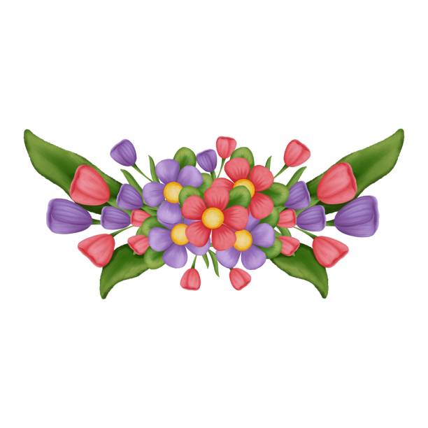 Hand drawn watercolor spring flowers bouquet. Hand drawn watercolor spring flowers bouquet. Spring flowers illustration. bright flowers, red, pink flowers. a bunch of flowers clip art stock illustrations