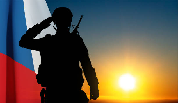 istock Silhouette of a saluting soldier against the sunset 1496849242