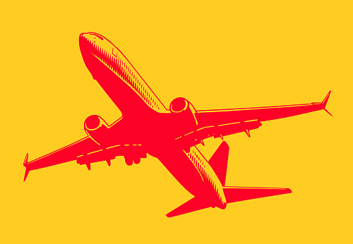 Commercial airplane cut out on colored background